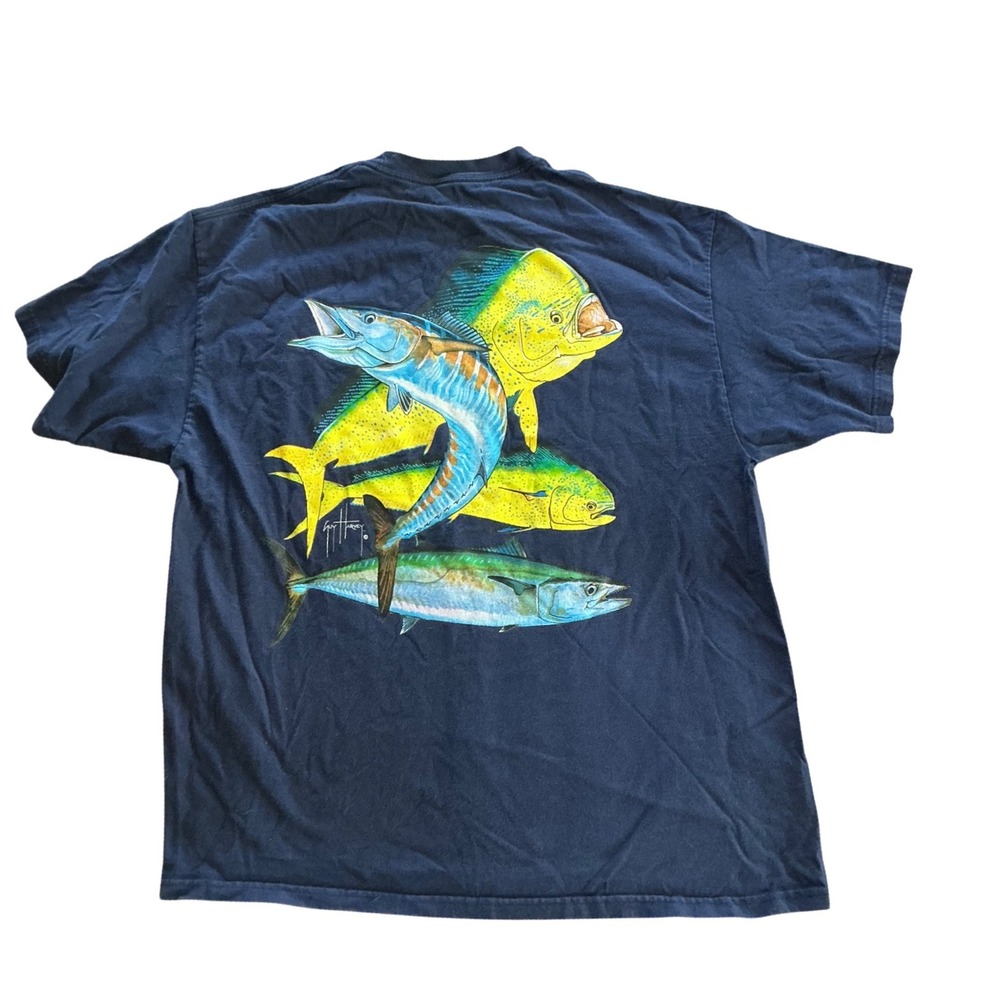 Guy Harvey Mens Navy Blue Mahi Mahi Wahoo Graphic Pocket T-Shirt XL Fish Tropic